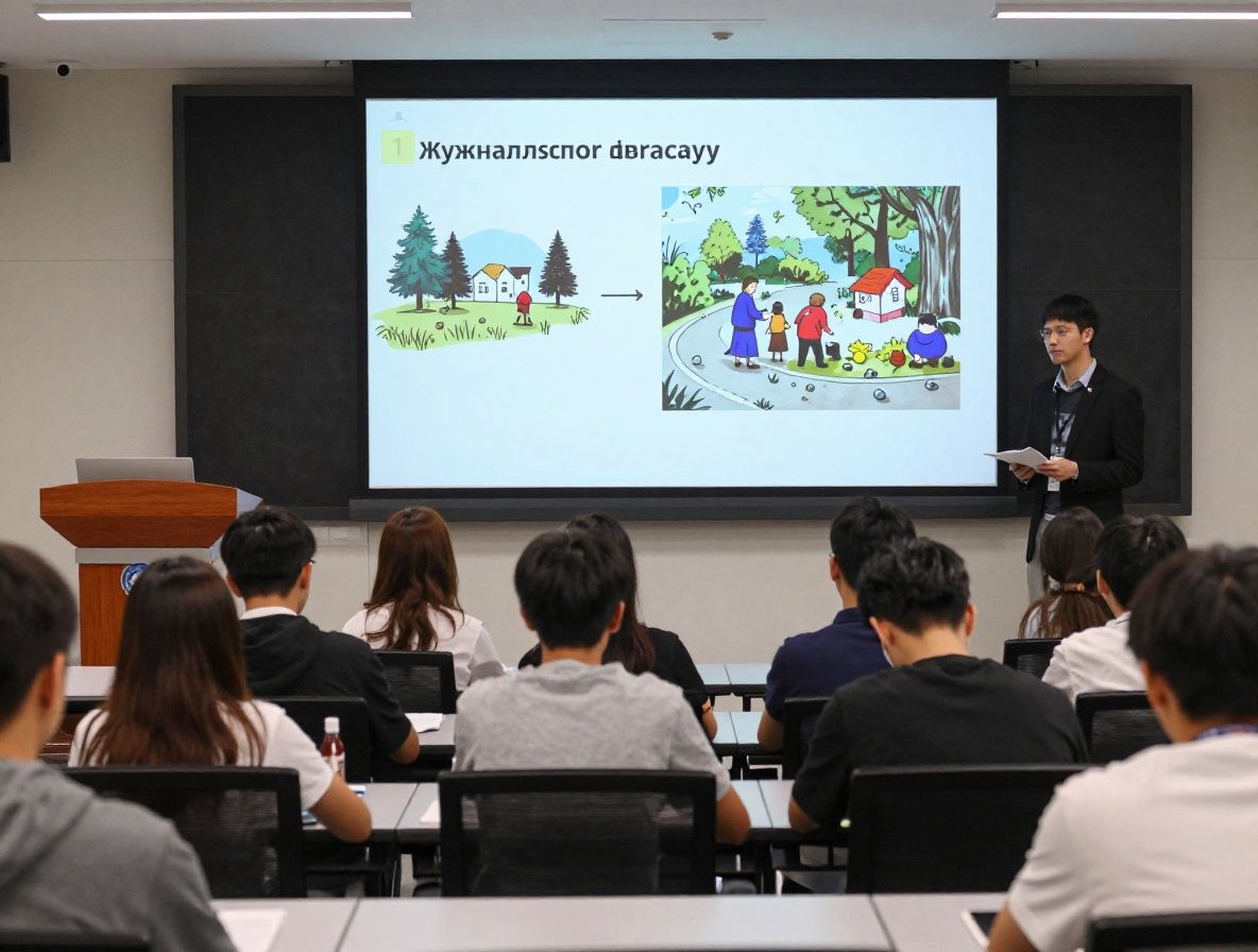 Студенты журналистского факультета слушают лекцию в современной аудитории с большим экраном
